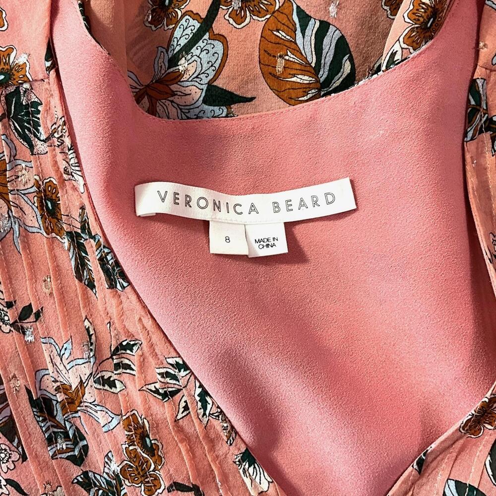 Veronica Beard Blouse Womens 8 Pink Floral Boho V Neck Long Sleeve Tunic Top - Picture 8 of 13